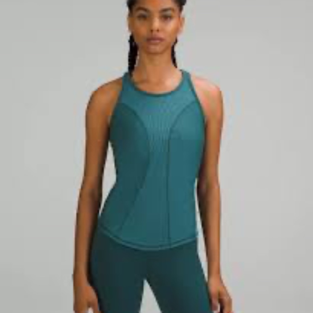 New Lululemon Base Two toned Ribbed Tank Top Green Jasper Blue Size 4